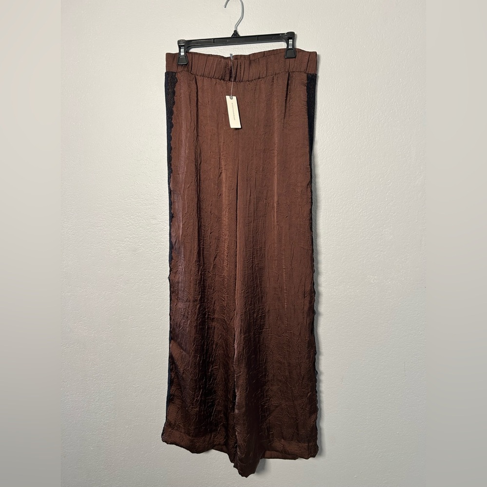 Anthropologie Wide-Leg Pants in Brown with Black Trim
